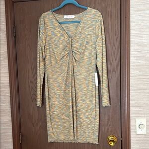 Lisa Says Gah Yellow and Blue V-Neck Bodycon Dress